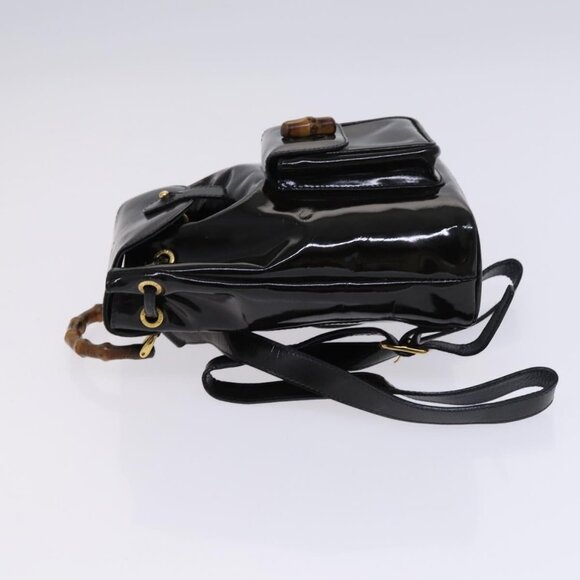 GUCCI Bamboo Backpack Enamel Black Gold Auth bs23155 - Picture 4 of 15